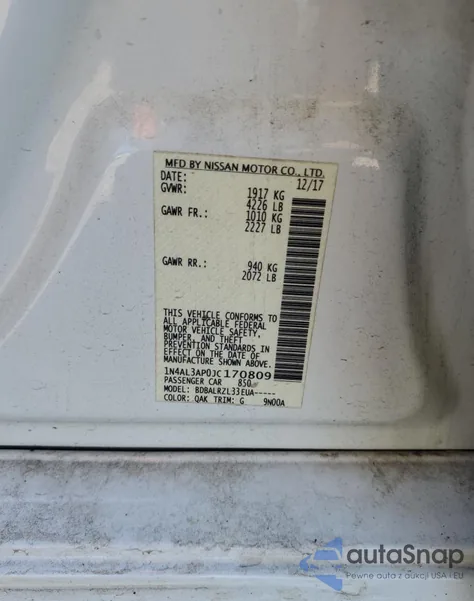 2018 Nissan Altima 2.5 from USA, damaged, VIN 1N4AL3AP0JC170809
